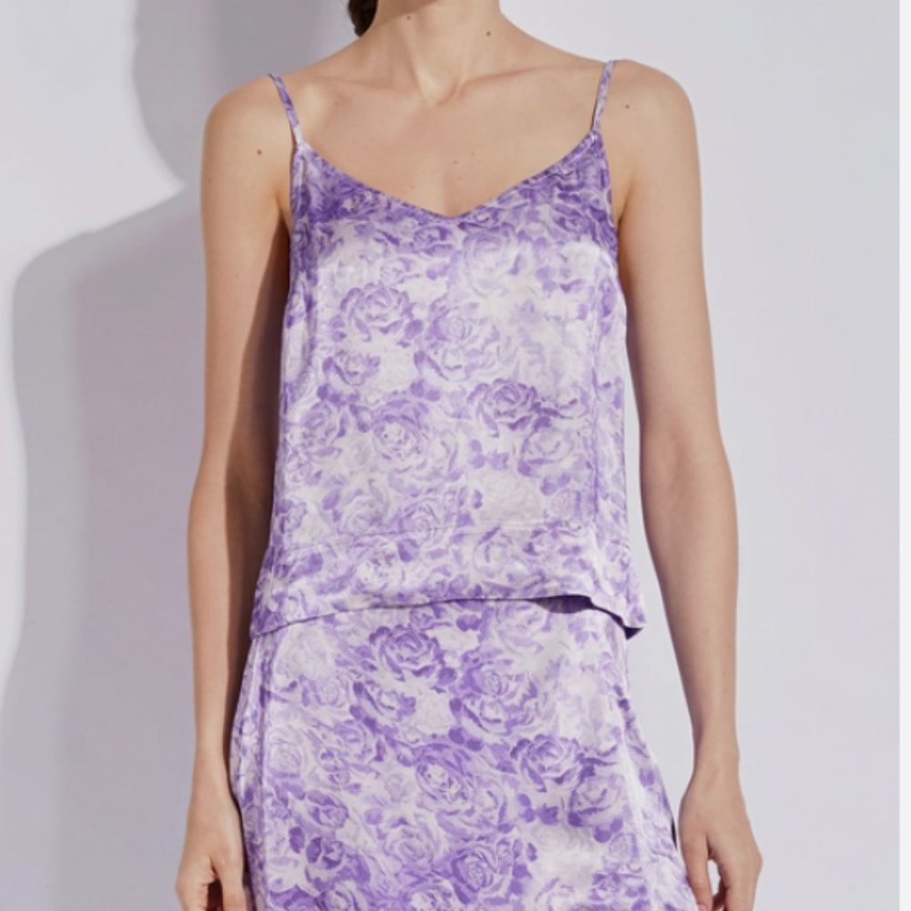 NWOT GANNI heavy satin Purple & White floral skirt and tank set